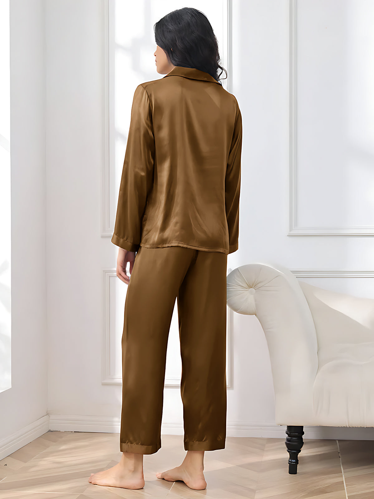[Brown] SilkSilky  Pure Silk Womens Pajamas 002