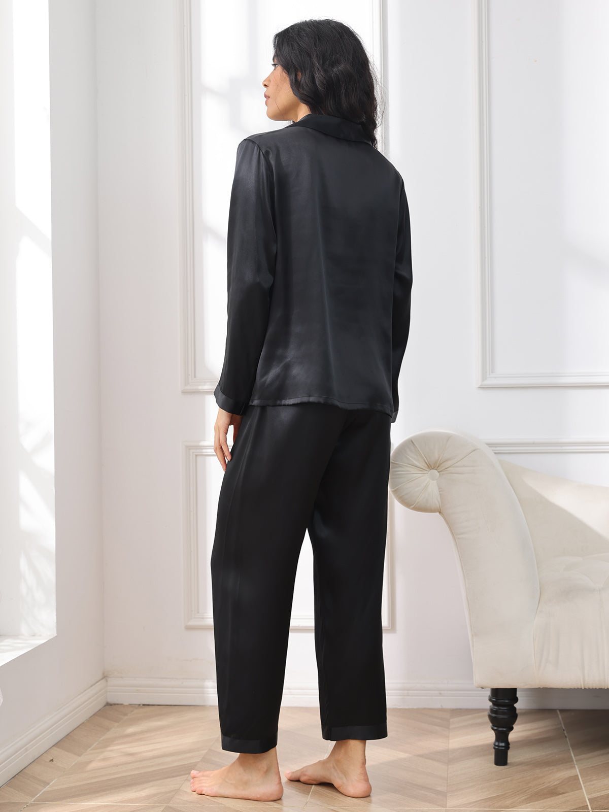 [Black] SilkSilky  Pure Silk Womens Pajamas 002