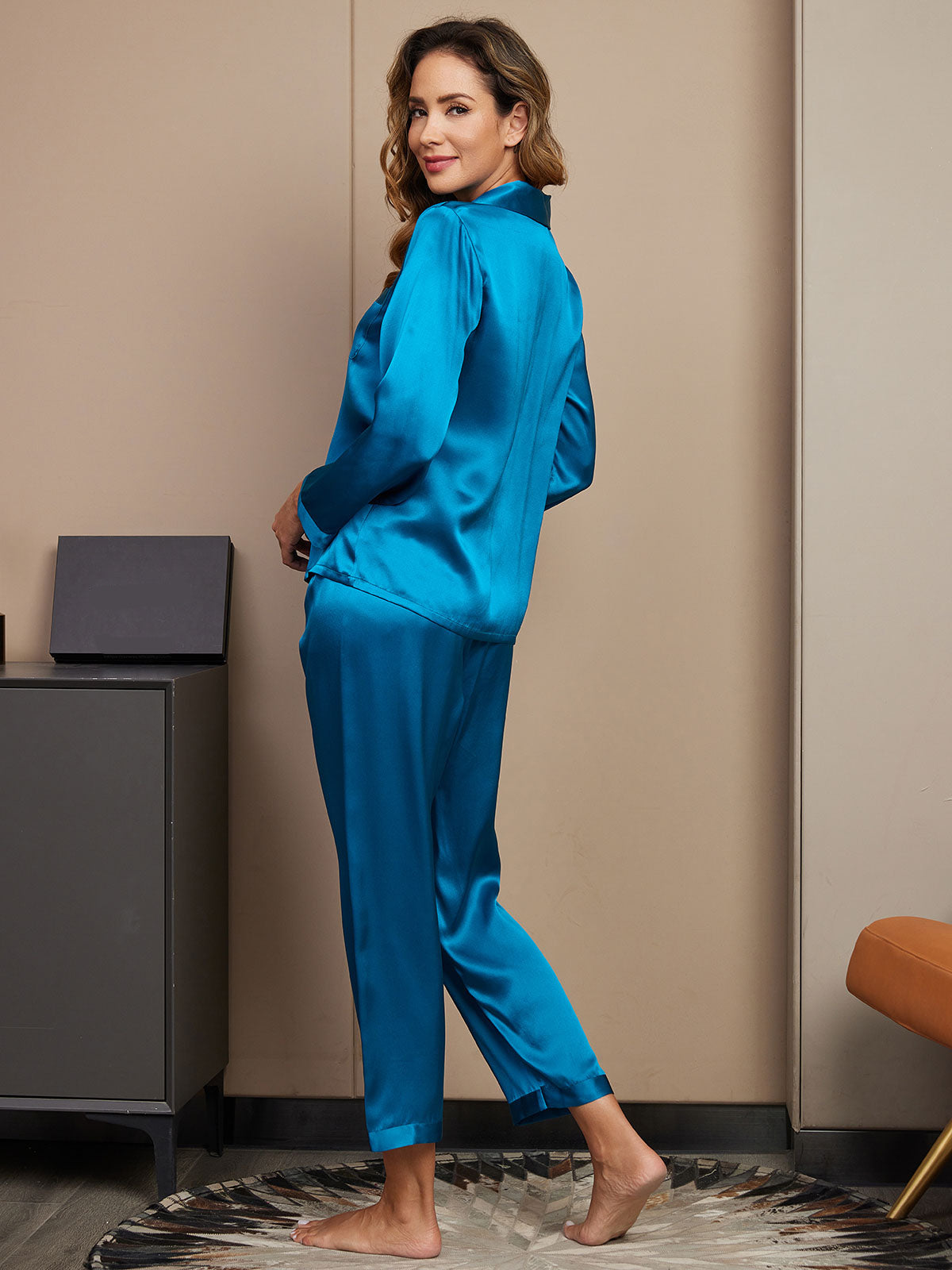 [Teal] SilkSilky  Pure Silk Womens Pajamas 002