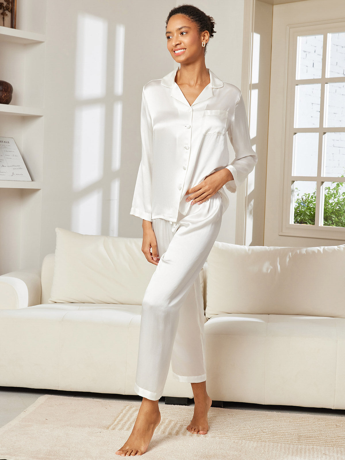 [White] SilkSilky  Pure Silk Womens Pajamas 004