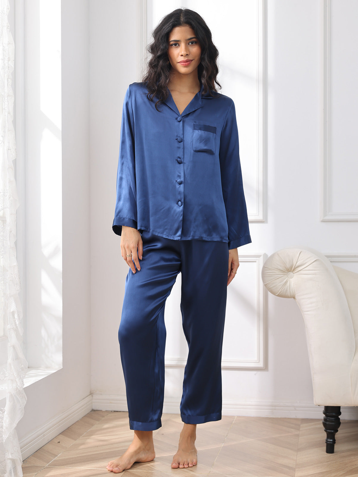 [Dark Blue] SilkSilky  Pure Silk Womens Pajamas 003