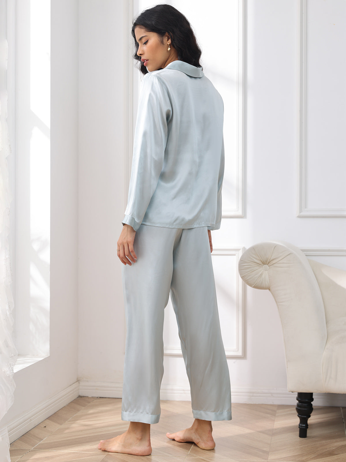 [Light Blue] SilkSilky  Pure Silk Womens Pajamas 002
