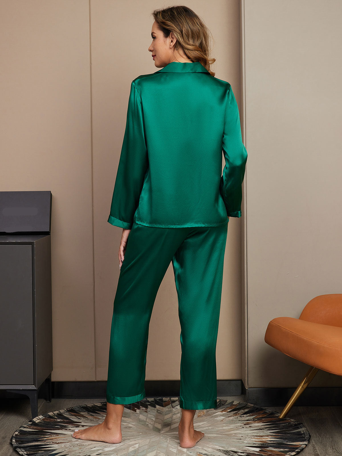 [Green] SilkSilky  Pure Silk Womens Pajamas 002